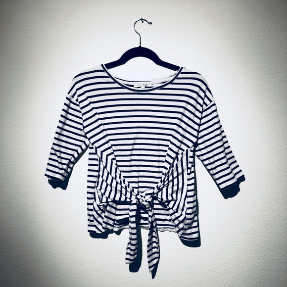 Nautical Blue Striped Top w/ front/back tie - Picture 2 of 5